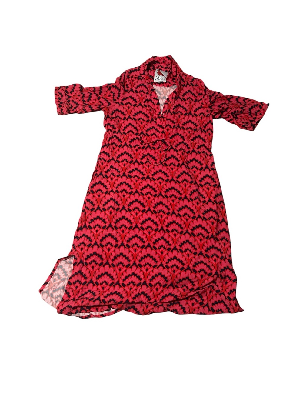Lesley Evers Midi/Maxi Dress Retro Floral Print Pink Red Black - Picture 6 of 6